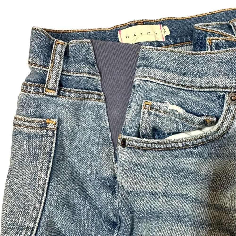 HATCH Maternity The Cut Off Denim Jean Shorts Size 30 Blue Distressed Stretch - Picture 5 of 9